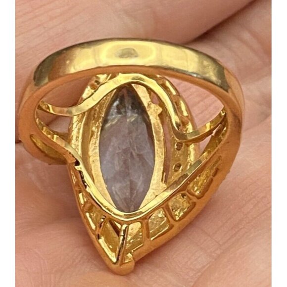 Signed Cocktail Ring EBCO Marquise 3+ Ct Blue Topaz & CZ 18K HGE Gold Size 8.25 - Picture 7 of 16